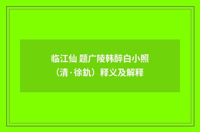 临江仙 题广陵韩醉白小照（清·徐釚）释义及解释