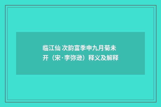 临江仙 次韵富季申九月菊未开（宋·李弥逊）释义及解释