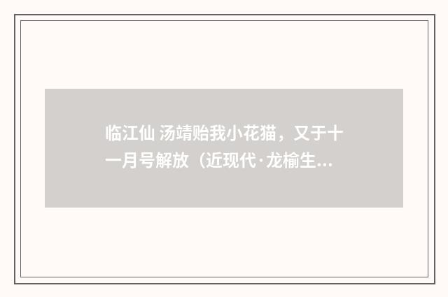 临江仙 汤靖贻我小花猫，又于十一月号解放（近现代·龙榆生）释义及解释