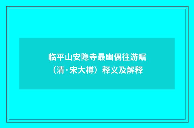 临平山安隐寺最幽偶往游瞩（清·宋大樽）释义及解释