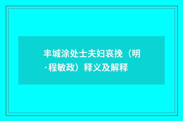 丰城涂处士夫妇哀挽（明·程敏政）释义及解释