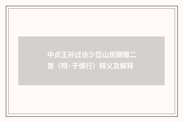 中贞王孙过访少岱山房酬赠二首（明·于慎行）释义及解释