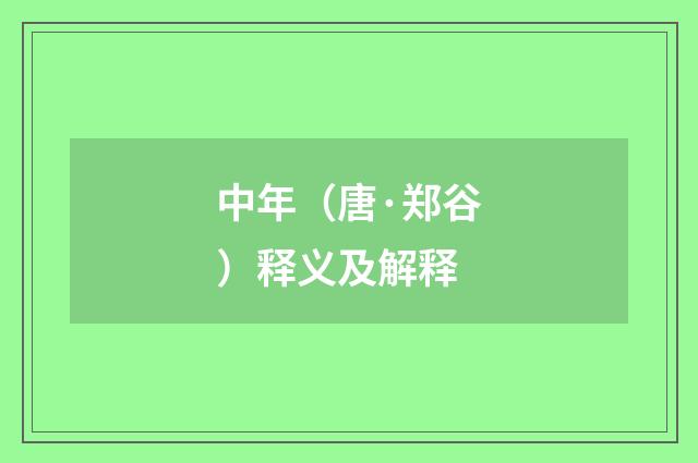 中年（唐·郑谷）释义及解释