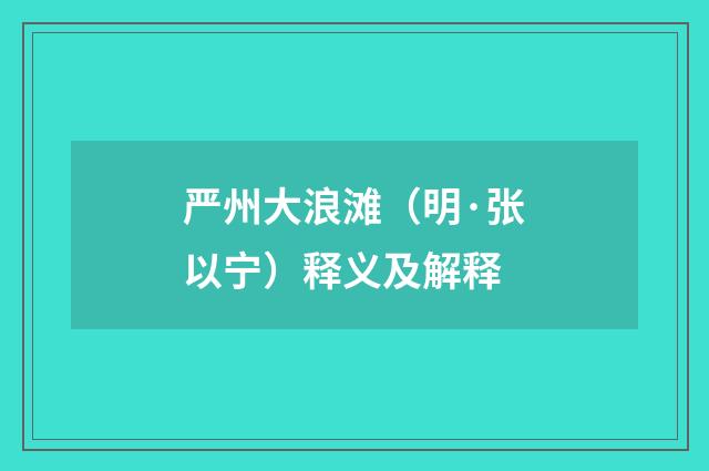 严州大浪滩（明·张以宁）释义及解释