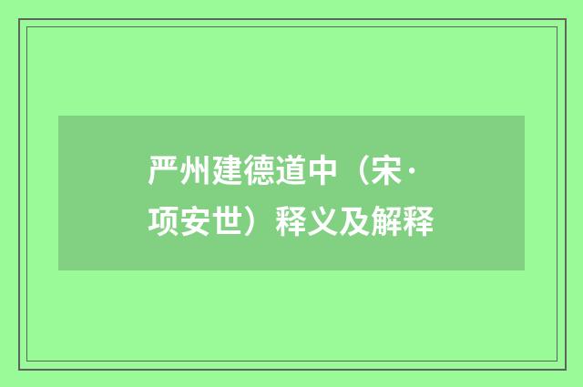 严州建德道中（宋·项安世）释义及解释