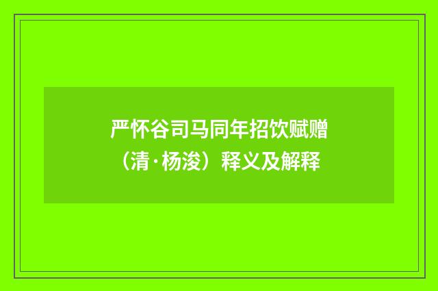 严怀谷司马同年招饮赋赠（清·杨浚）释义及解释