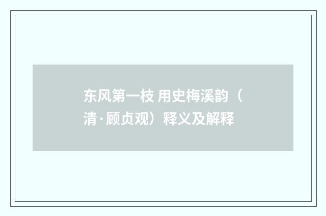 东风第一枝 用史梅溪韵（清·顾贞观）释义及解释