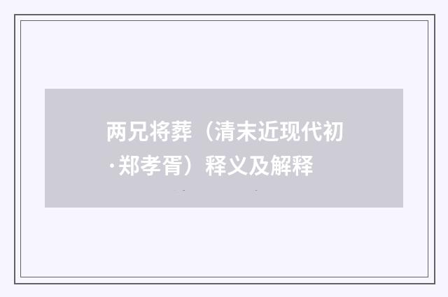 两兄将葬（清末近现代初·郑孝胥）释义及解释