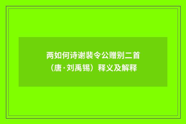 两如何诗谢裴令公赠别二首（唐·刘禹锡）释义及解释