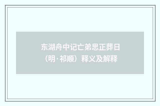 东湖舟中记亡弟思正葬日（明·祁顺）释义及解释
