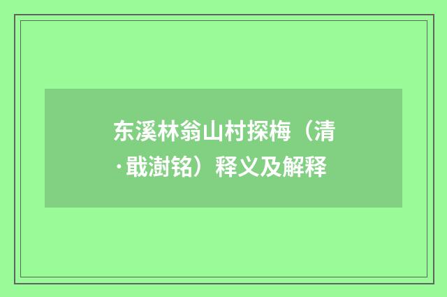 东溪林翁山村探梅（清·戢澍铭）释义及解释