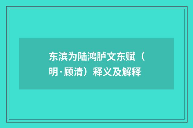 东滨为陆鸿胪文东赋（明·顾清）释义及解释