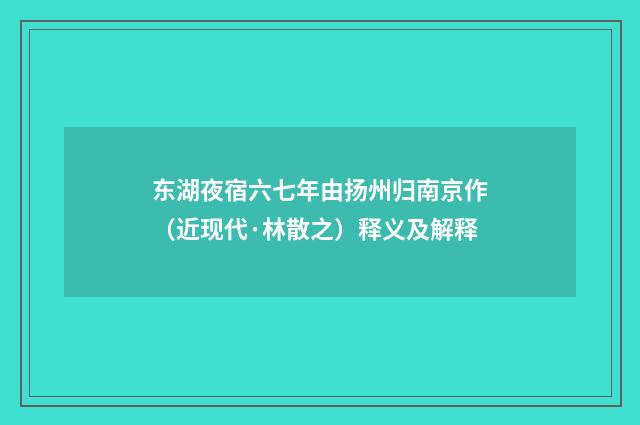 东湖夜宿六七年由扬州归南京作（近现代·林散之）释义及解释