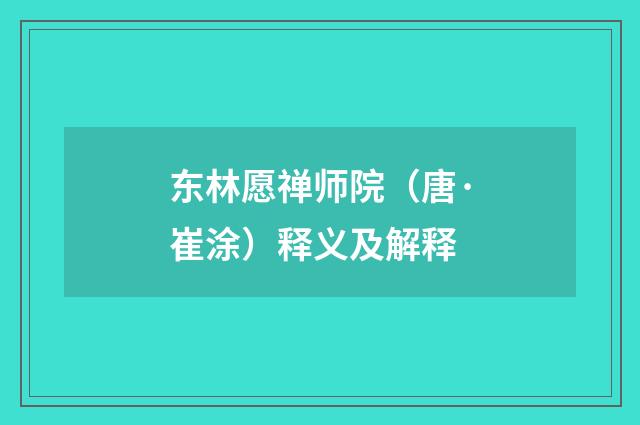 东林愿禅师院（唐·崔涂）释义及解释