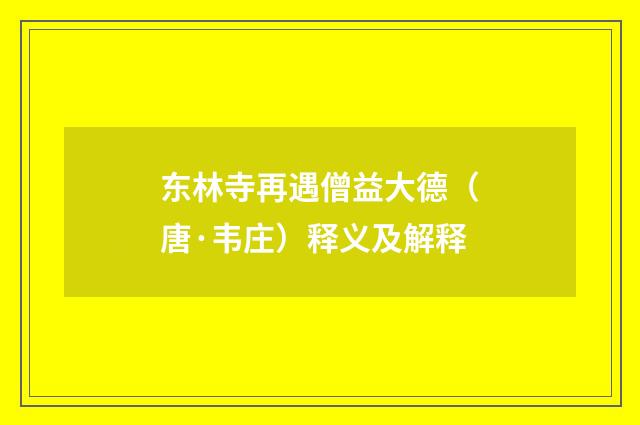 东林寺再遇僧益大德（唐·韦庄）释义及解释
