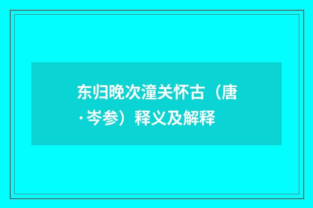 东归晚次潼关怀古（唐·岑参）释义及解释