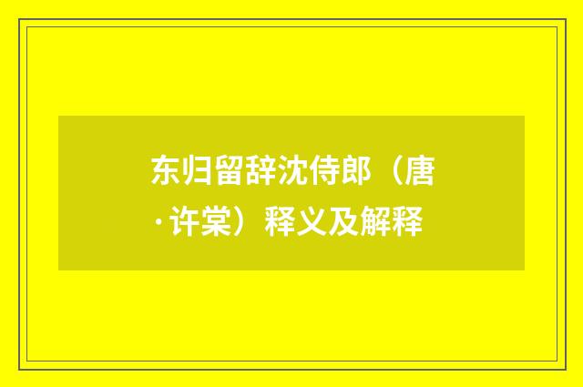 东归留辞沈侍郎（唐·许棠）释义及解释