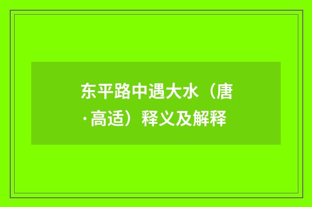 东平路中遇大水（唐·高适）释义及解释