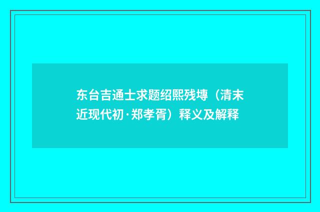 东台吉通士求题绍熙残塼（清末近现代初·郑孝胥）释义及解释