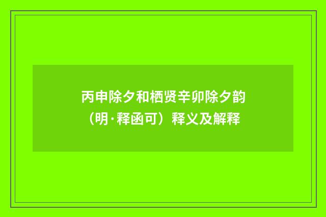 丙申除夕和栖贤辛卯除夕韵（明·释函可）释义及解释