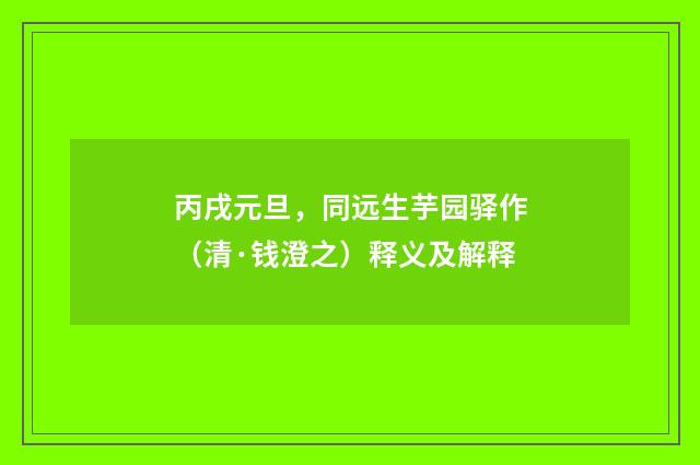 丙戌元旦，同远生芋园驿作（清·钱澄之）释义及解释