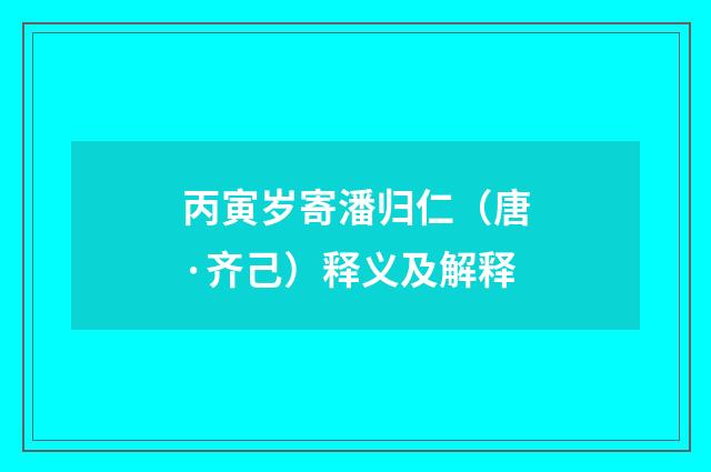 丙寅岁寄潘归仁（唐·齐己）释义及解释