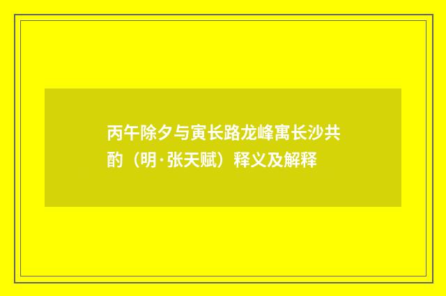 丙午除夕与寅长路龙峰寓长沙共酌（明·张天赋）释义及解释