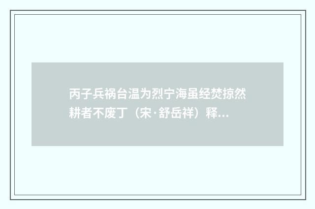 丙子兵祸台温为烈宁海虽经焚掠然耕者不废丁（宋·舒岳祥）释义及解释