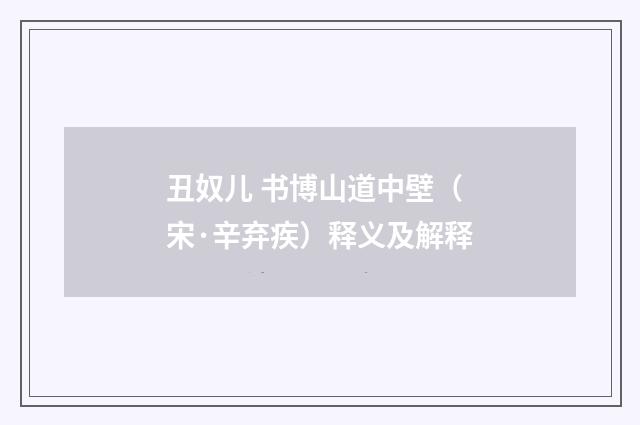丑奴儿 书博山道中壁（宋·辛弃疾）释义及解释