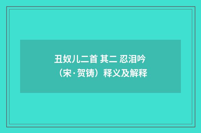 丑奴儿二首 其二 忍泪吟（宋·贺铸）释义及解释