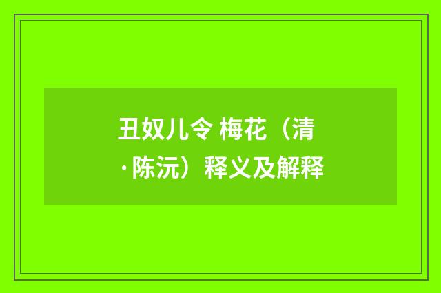 丑奴儿令 梅花（清·陈沅）释义及解释