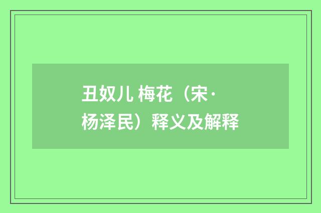 丑奴儿 梅花（宋·杨泽民）释义及解释