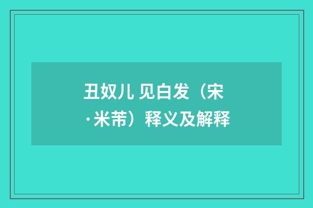 丑奴儿 见白发（宋·米芾）释义及解释