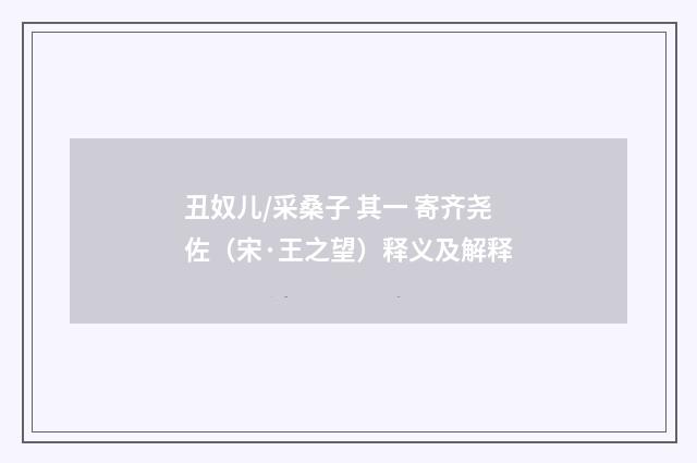 丑奴儿/采桑子 其一 寄齐尧佐（宋·王之望）释义及解释