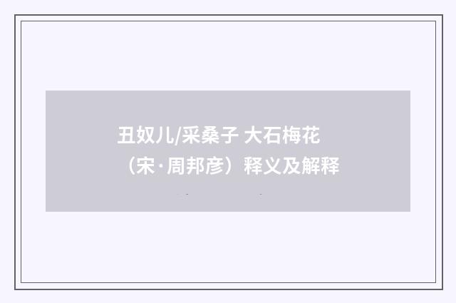 丑奴儿/采桑子 大石梅花（宋·周邦彦）释义及解释