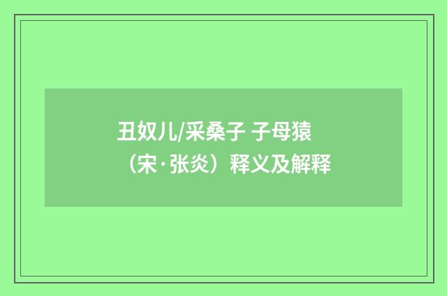 丑奴儿/采桑子 子母猿（宋·张炎）释义及解释