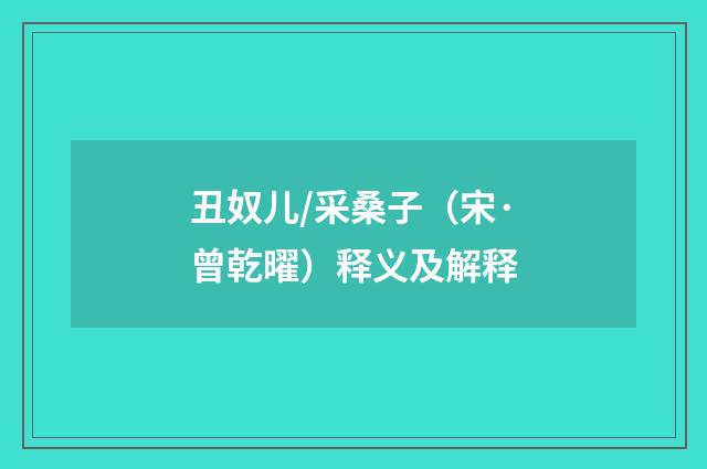 丑奴儿/采桑子（宋·曾乾曜）释义及解释
