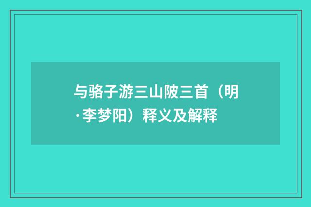 与骆子游三山陂三首（明·李梦阳）释义及解释