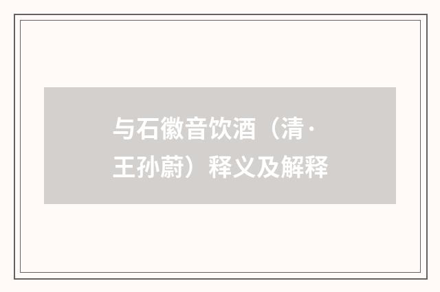 与石徽音饮酒（清·王孙蔚）释义及解释
