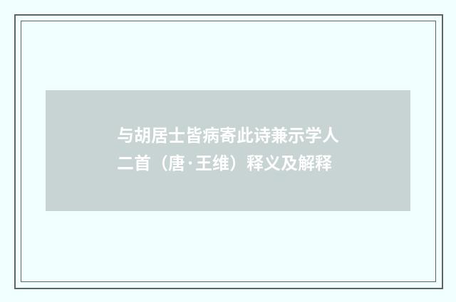 与胡居士皆病寄此诗兼示学人二首（唐·王维）释义及解释