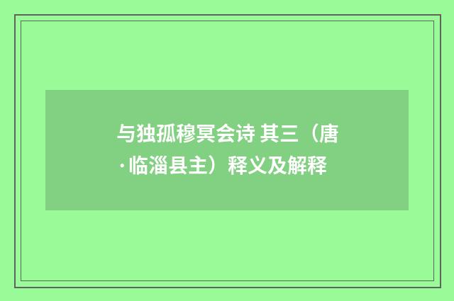 与独孤穆冥会诗 其三（唐·临淄县主）释义及解释