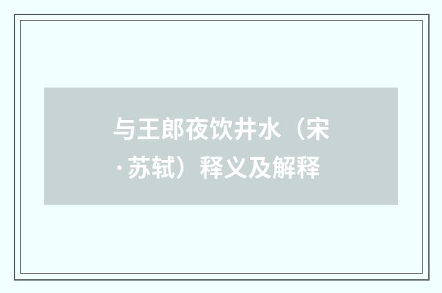 与王郎夜饮井水（宋·苏轼）释义及解释