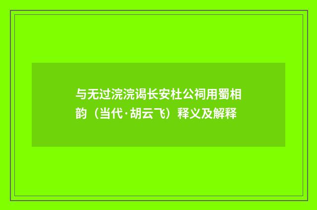与无过浣浣谒长安杜公祠用蜀相韵（当代·胡云飞）释义及解释