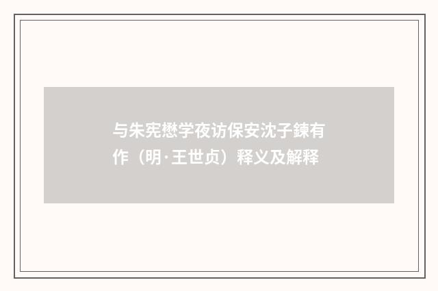 与朱宪懋学夜访保安沈子鍊有作（明·王世贞）释义及解释