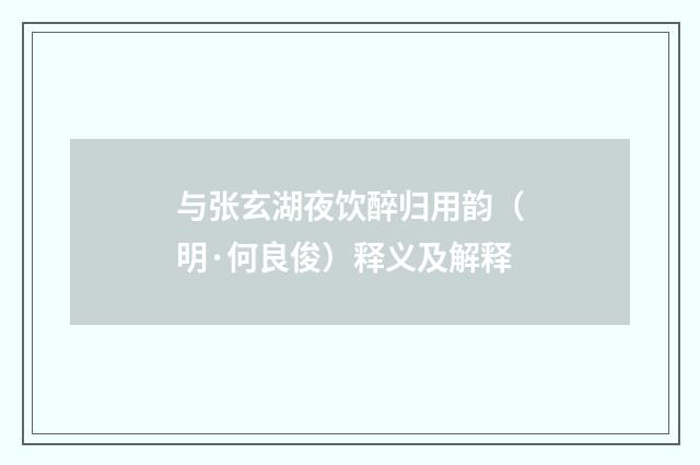 与张玄湖夜饮醉归用韵（明·何良俊）释义及解释