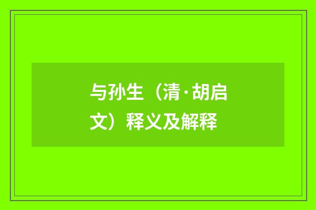 与孙生（清·胡启文）释义及解释