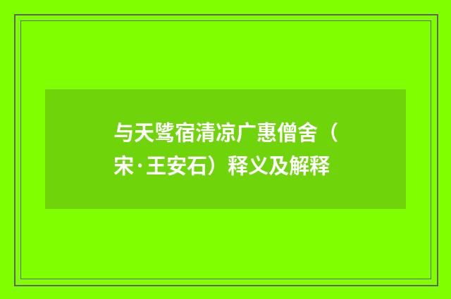 与天骘宿清凉广惠僧舍（宋·王安石）释义及解释