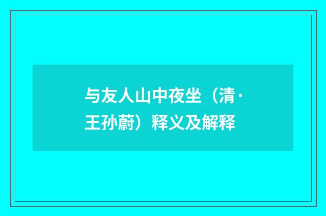 与友人山中夜坐（清·王孙蔚）释义及解释
