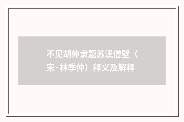 不见胡仲隶题苏溪僧壁（宋·林季仲）释义及解释