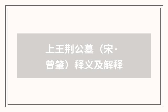 上王荆公墓（宋·曾肇）释义及解释